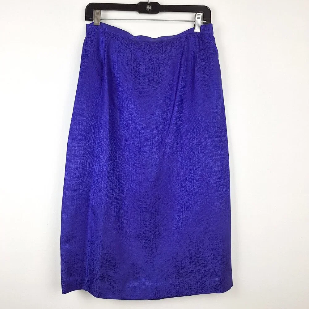 Silk Top & Skirt Suit Set, Size 14. Purple Embroidered Lined Adrianna Papell - Picture 7 of 16